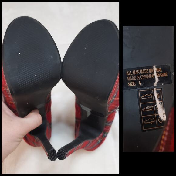 Vintage Y2k Plaid Platform Mary Jane Heels 6 Red 6.5 Inch Heel Height Pleasers - Picture 7 of 10